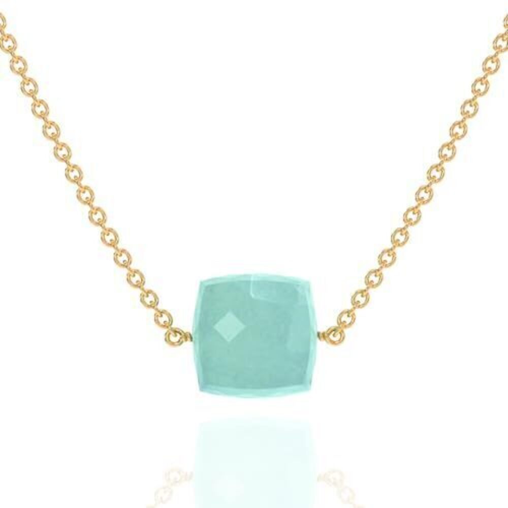 9361 Aqua Chalcedony Necklace , Premium Gold Cube Necklaces - Tarnish Free